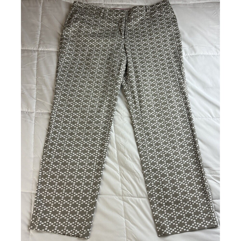 Zac & Rachel Dress Pants Size 12 Taupe White Geometric Cropped